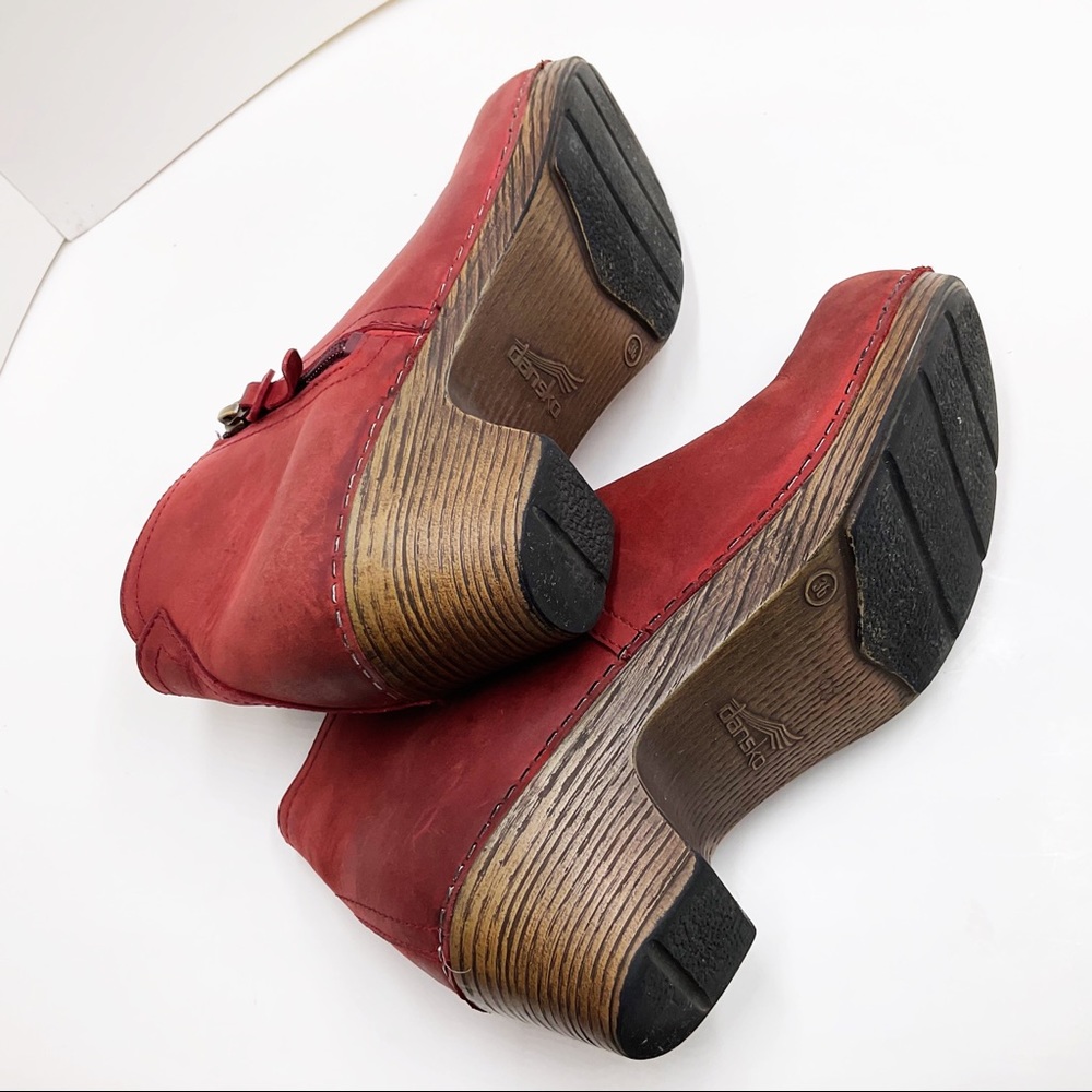 {Dansko} Max Red Leather Ankle Clog Booties - Picture 13 of 16
